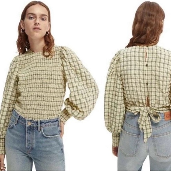 Scotch & Soda | Smocked Tie-back Blouse Neutral Motif S - Picture 11 of 11